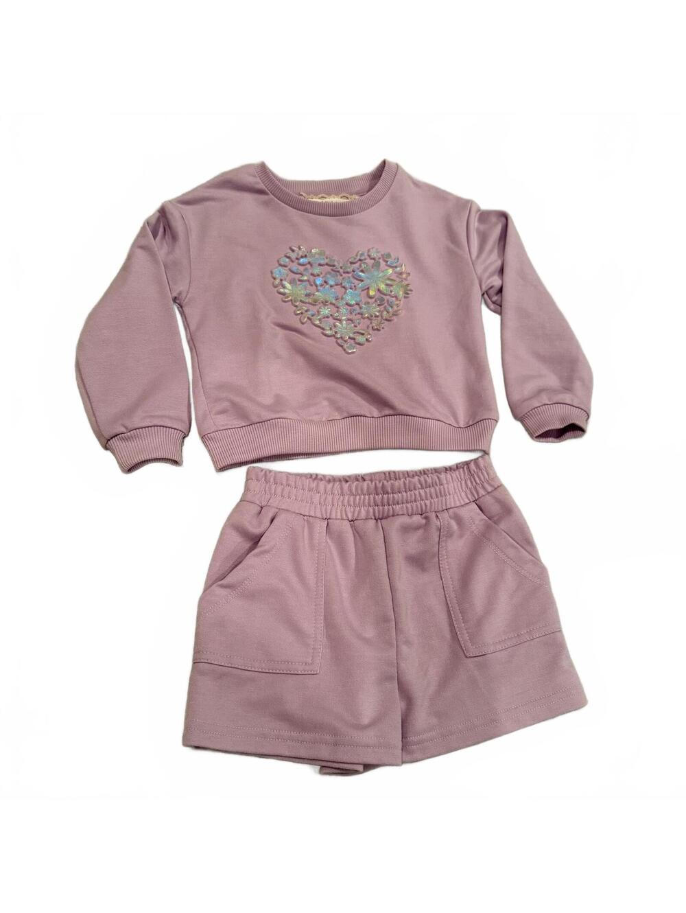 Btween Girls 3T Lavender Heart Sweatshirt and Shorts Set